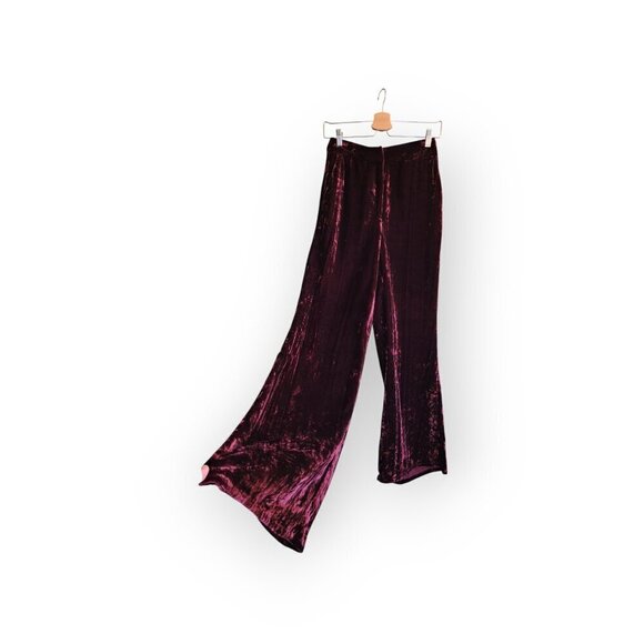 Good American Burgundy Crinkle Velvet Wide Leg Trousers size XS (Tall Friendly) - Picture 3 of 11